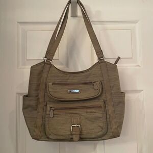 Multi‎ Sac Shoulder Bag Khaki Textured Multi Pocket Hobo Style Purse
